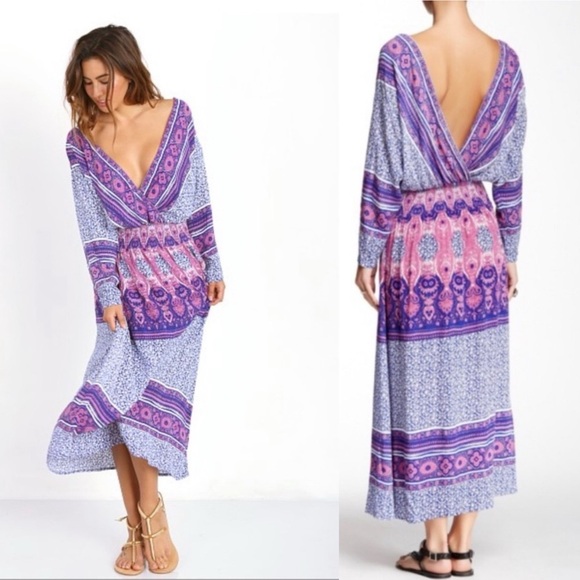 Free People She’s A Lady Reversible Maxi Dress Purple Boho Print Size Small Midi - Picture 17 of 17